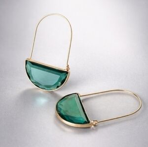 Geometric Crescent Shaped Synthetic Zircon and Gold Earrings